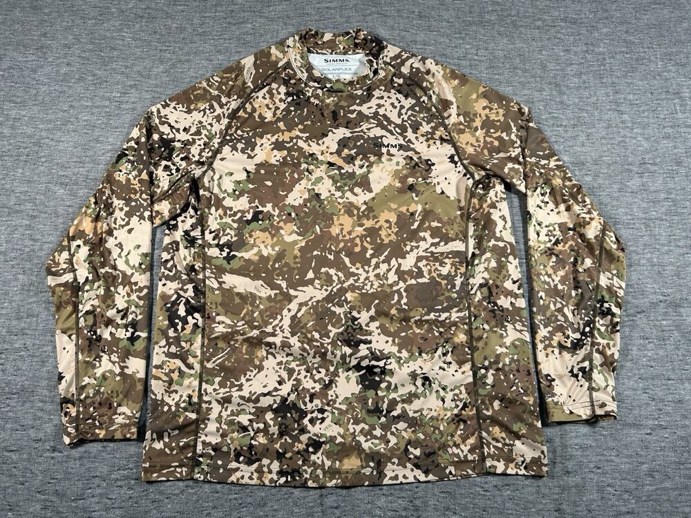 Simms SolarFlex Large Veil Camo UPF 50 Fishing Long Sleeve Performance Shirt